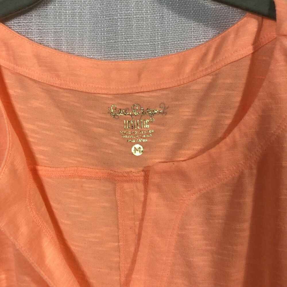 Lilly Pulitzer V-Neck Top Large Orange Pocket Tee Split Back Athletic Casual - Picture 3 of 10